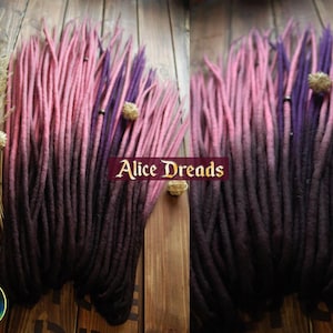 Pink Ombre Wool Dreadlock Extensions: Dark Brown to Pink Purple DE Dreads