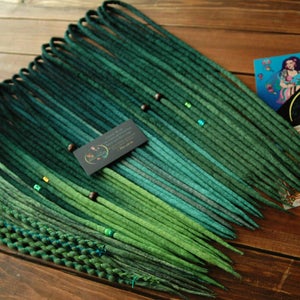 Set of wool DE dreads "Forest" shades od green double ended dreadlocks by Alice Dreads