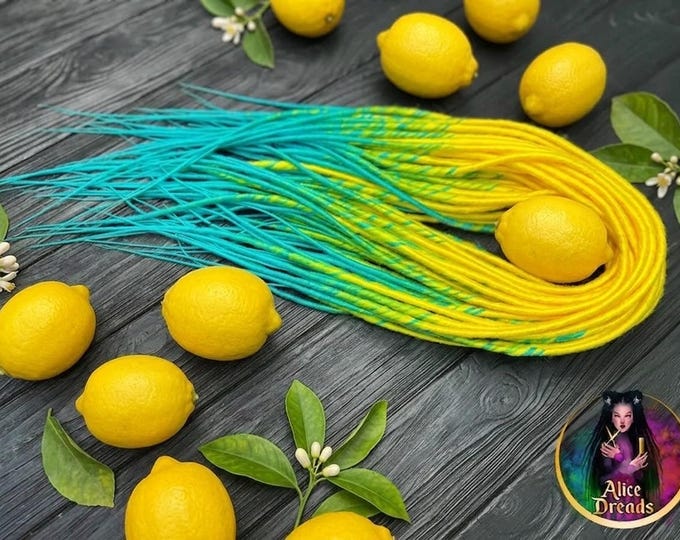 Lemon Yellow to Turquoise Double Ended Dreads, Synthetic Hair Extensions, Lightweight Boho Locs