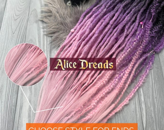 Crochet Synthetic Dreadlock Extensions: Black to Purple, Pink Ombre with fluffy  braids