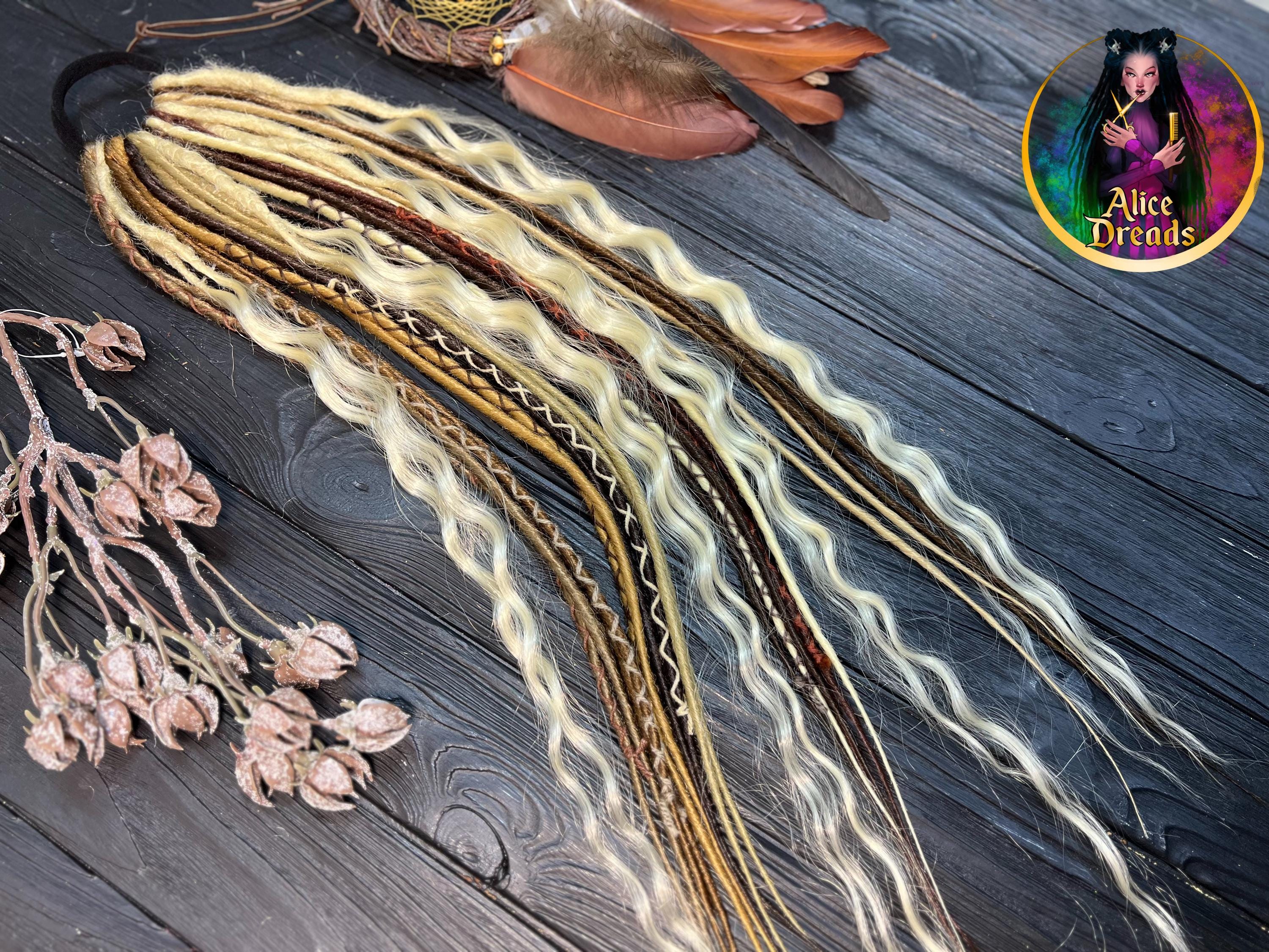 Boho Black  Dreadlock ponytail extension Gold & Wood Accents Hippie Dreads Ponytail - Etsy main image 4