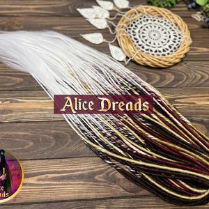 Ombre thin synthetic dreads in burgundy red wine white dark brown blonde dreadlocks with loose ends accent hair extensions