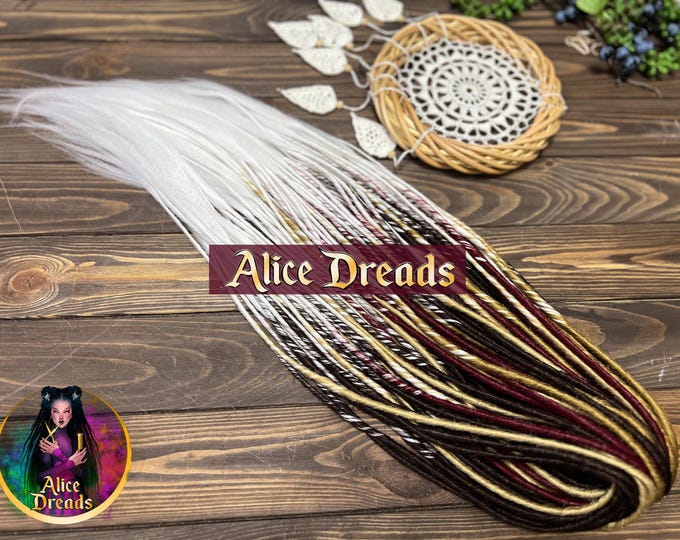 Ombre Thin twisted Synthetic Dreads: Burgundy, Brown, Blonde, White Accent Hair Extensions
