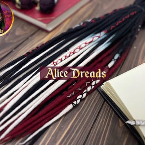 Wool Dreads Extensions black burgundy white ombre dreadlocks with wrapped accents Mix Set