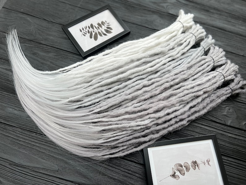 Full set of white silver gray grey shades long crochet synthetic double ended DE dreads natural dreadlocks full head hair extensions grey image 5