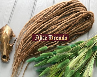 Set of honey blonde natural look synthetic double single ended dreads for full head full set handmade dreadlocks