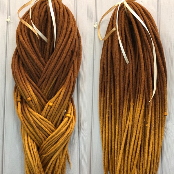 Brown wool full set of Deadlock hair extensions dreads by AliceDreads