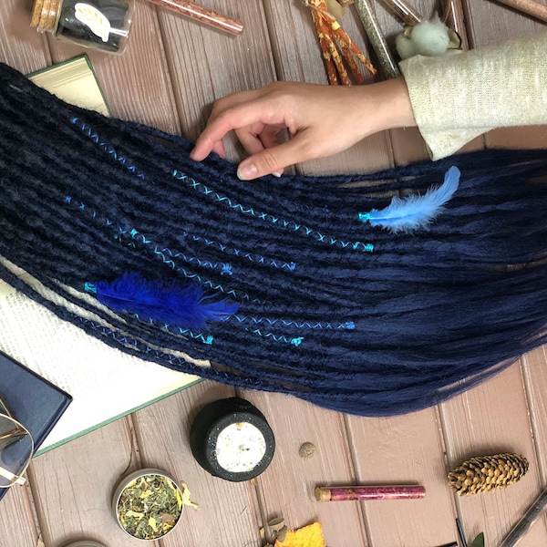 Dreadlock extensions Set of natural look synthetic dreads accent dreadlocks black navy blue