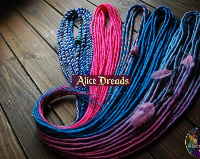 Ombre Synthetic Dreads: Hot Pink & Blue Accent Thin Dreads