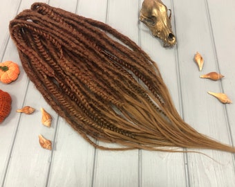 Set of natural look synthetic double ended dreads and braids accent custom dreadlocks auburn ginger copper sahara blonde hair ombre autumn