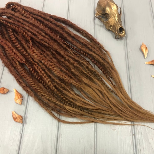 Set of natural look synthetic double ended dreads and braids accent custom dreadlocks auburn ginger copper sahara blonde hair ombre autumn