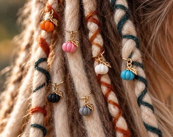 Pumpkin Loc Charms Set of 3, Colorful Fall Dreadlock Jewelry