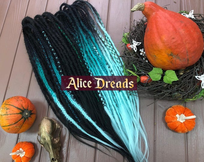 Black & Turquoise Synthetic Dreadlock Extensions: Mermaid Braid Hair
