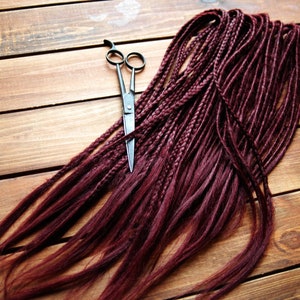 Set of burgundy natural red synthetic double ended DE dreads and braids dreadlocks with loose tips