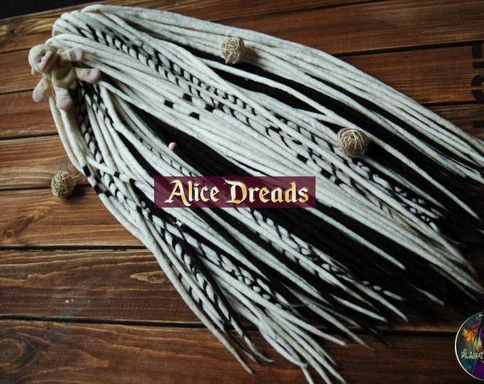 Wool Dreadlock Extensions: Black & White Double Ended Dreads