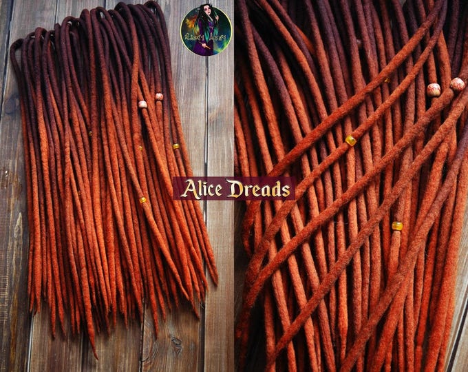 Wool Dreadlock Extensions: Dark Brown to Orange Double Ended Dreads