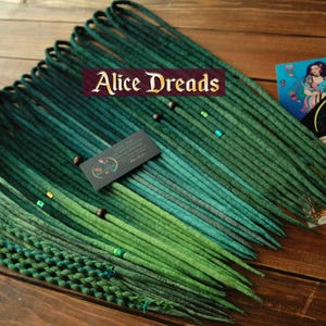 Wool DE/SE Dreads Set &quot;Forest&quot; : Green Shades, Merino Wool Dreadlocks