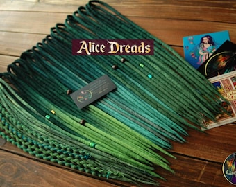 Set of wool DE dreads "Forest" shades od green double ended dreadlocks by Alice Dreads