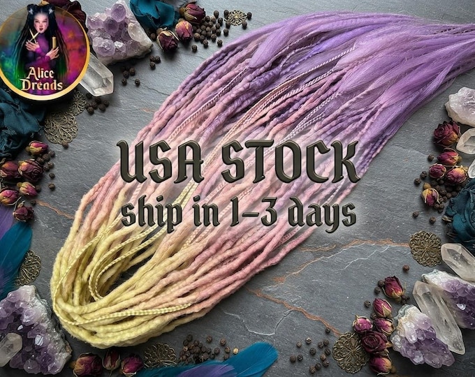 Pastel Ombre Crochet Synthetic Dreads, Blonde Pink Lavender Dreadlock Extensions with Braids (35 DE)