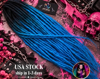 30 DE Black to Azure Blue Crochet Synthetic Dreads with Loose Ends