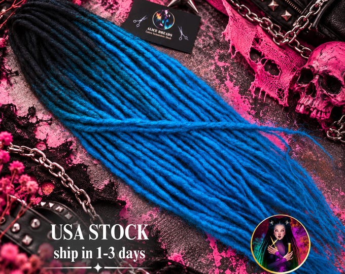 30 DE Black to Azure Blue Crochet Synthetic Dreads with Loose Ends