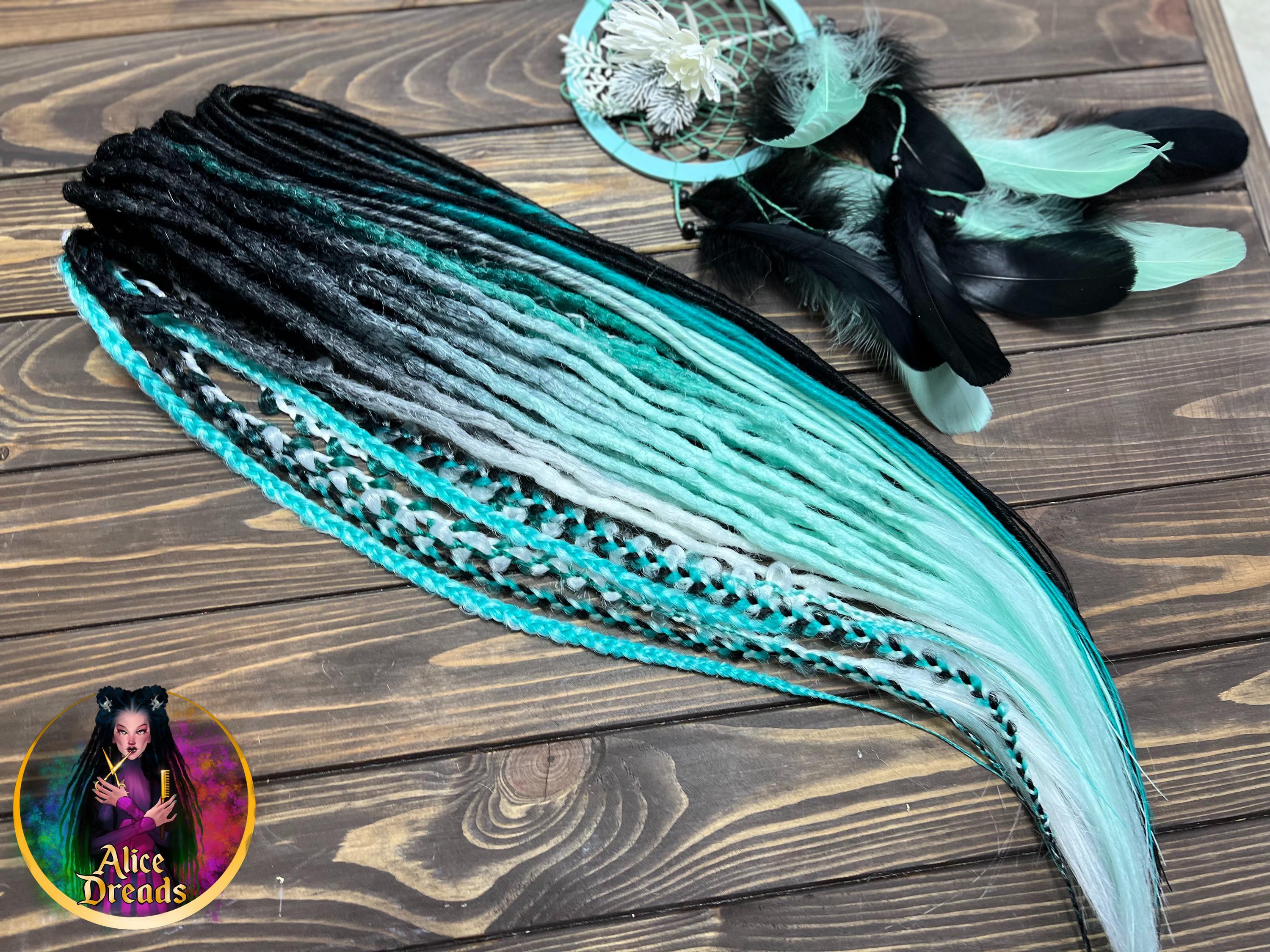 Short ombre green teal blue crochet dreadlo Synthetic Dreadlocks with Braids Dark Green to Turquoise  main image 2