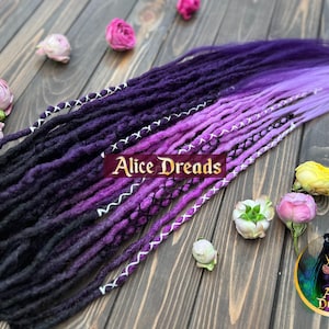 Set of crochet synthetic double or single ended dreads accent custom dreadlocks black dark purple violet lavender vibrant hair extensions