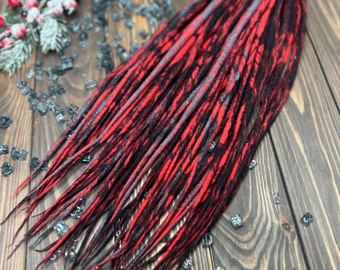 Wool Marble Dreads: Bright red, Black, Grey, Gray Double/Single Ended soft dreadlocks