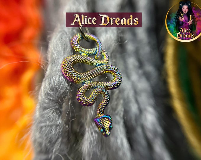 Holographic Snake Dreadlock Bead: Petrol Rainbow Hair Jewelry