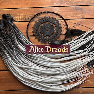 Set of ombre thin synthetic dreads. Black to white For black hair accessories extensions double ended dreadlocks