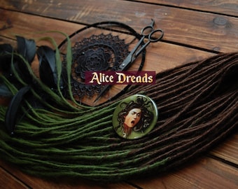 Dark Brown & Forest Green Synthetic Dreads: Double Ended Hair Extensions