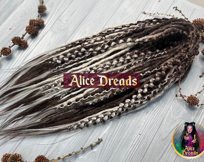 Crochet Synthetic Dreads: Brown Ombre Silver Grey, Accent Braids