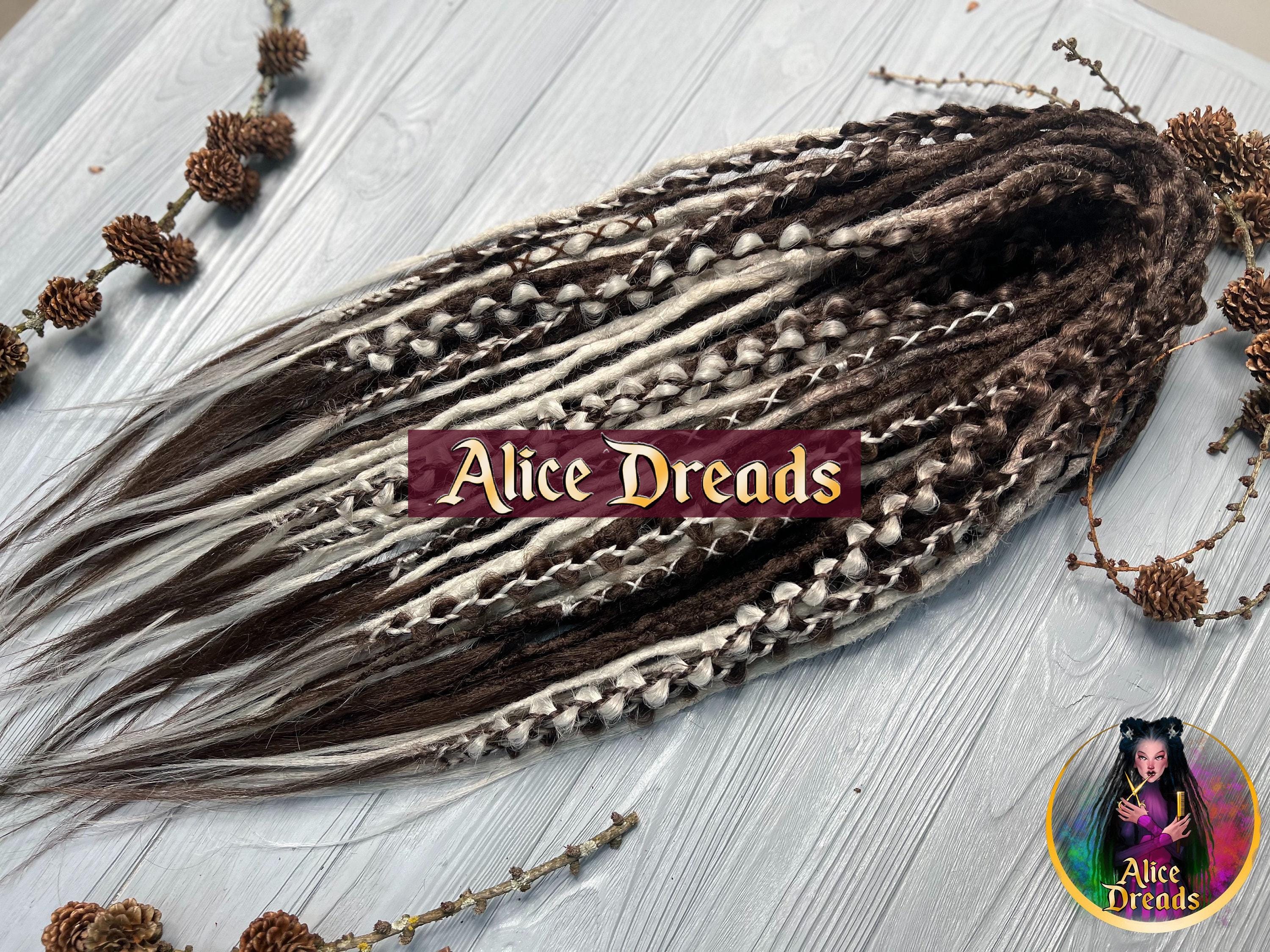 Crochet Synthetic Dreads: Brown Ombre Silver Grey, Accent Braids