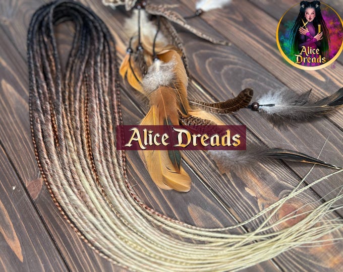 Set of thin synthetic dreads black to brown to blonde blond twisted hair extensions