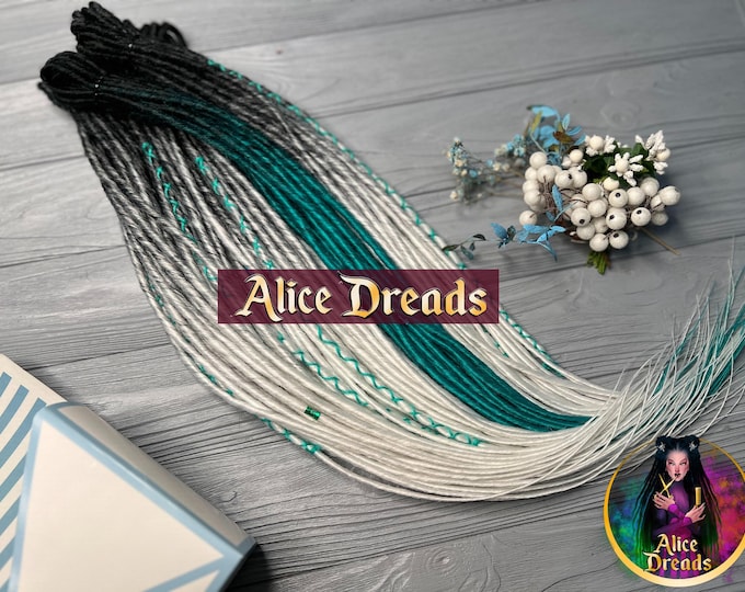Black to White Turquoise Synthetic Dreads: Double Single Ended Dreadlock Extensions