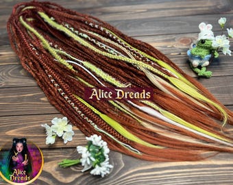 Auburn Red Crochet Synthetic Dreads: Ombre Lime Green Boho Braided Dreadlocks