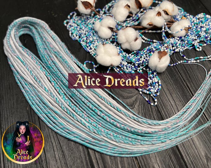 Silver Gray Synthetic Dreads "Ice": Blue & Pink Braided Dreadlock Extensions