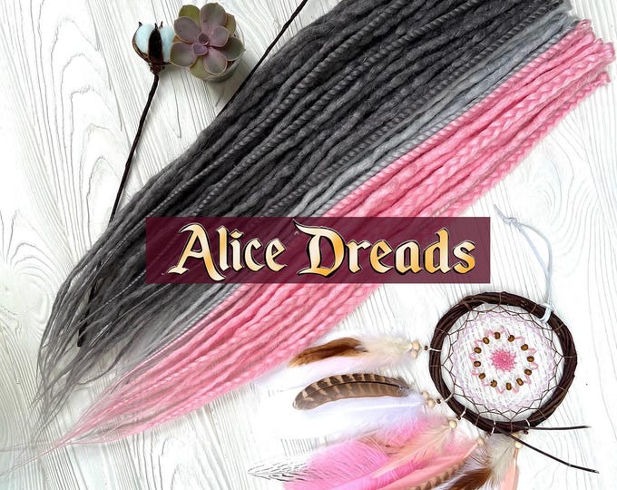 Grey & Pastel Pink Dreadlock Extensions: Synthetic Double/Single Ended Dreads