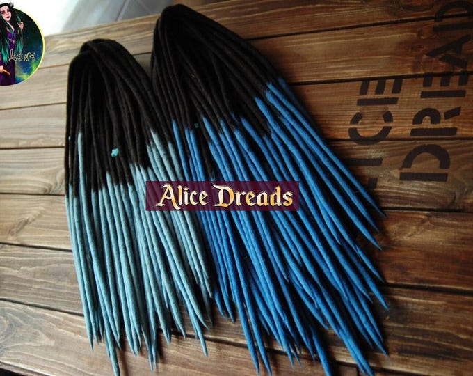 Sapphire Blue Wool Dreadlock Extensions: Black to Blue Double/Single Ended Dreads
