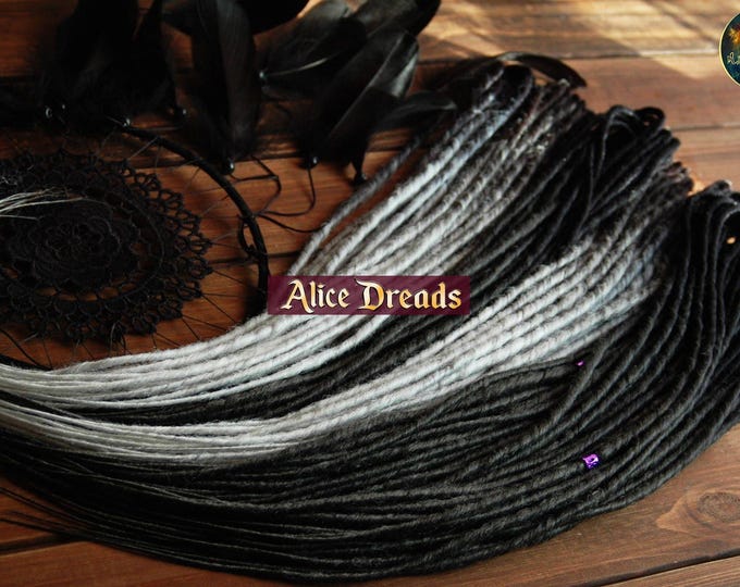 Ombre Dreadlock Extensions "Monsters": Black to Dark Gray, White Synthetic Dreads