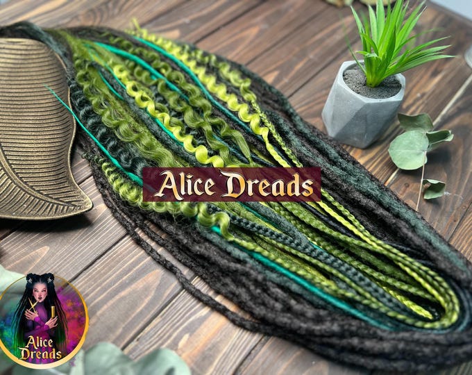 Crochet Synthetic Dreads: Black, Green, and Lime Green Olive Twists