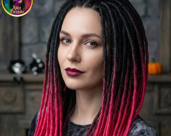 Black and Hot Pink Goth Synthetic Dreads, Ombre Dreadlock Extensions