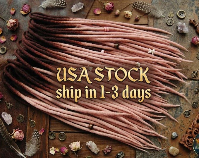 20 DE Wool Dreadlocks Set: "Victorian Rose", Brown to Pink Double Ended Dreads