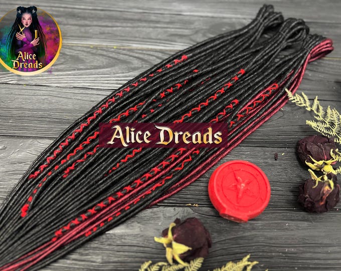 Black & Burgundy Synthetic Dreads: Double Ended Dreadlock Extensions with Accents