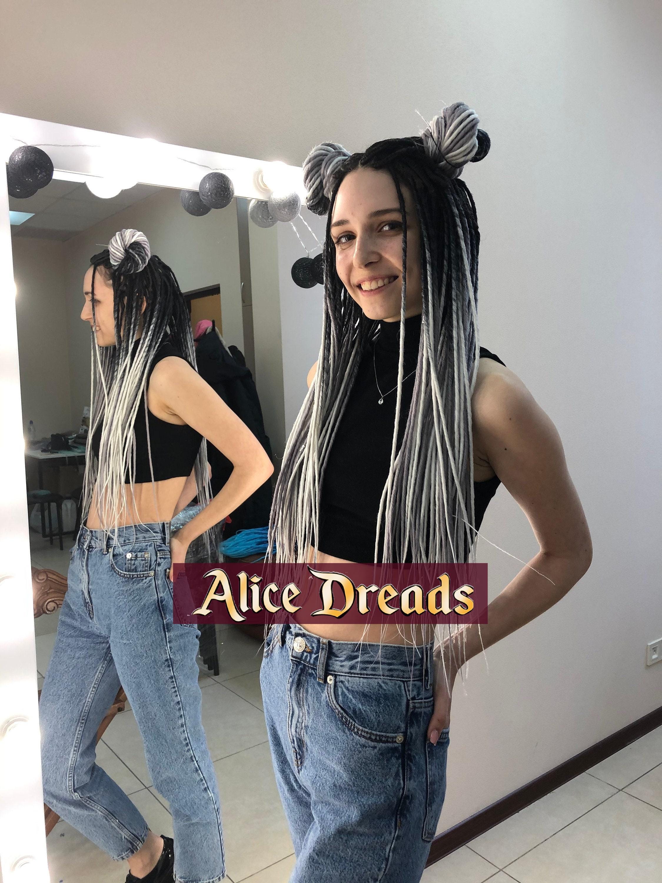Ombre Synthetic Dreads: Black to White, Light Grey Gray Thin  display picture 3