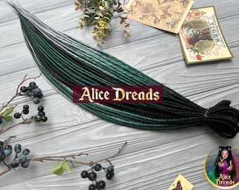 Black to Emerald Green Silver Gray Ombre Synthetic Dreads: Braided Hair Extensions dreadlocks