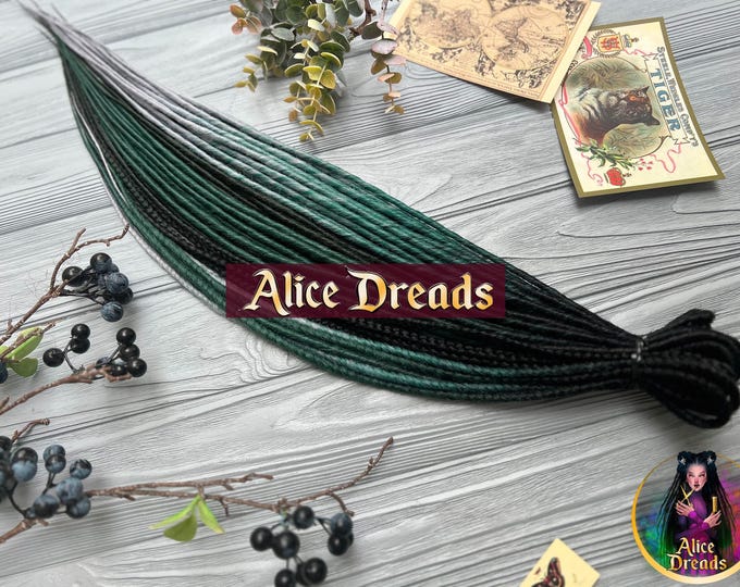 Black to Emerald Green Silver Gray Ombre Synthetic Dreads: Braided Hair Extensions dreadlocks
