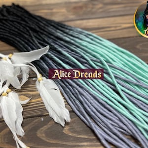Synthetic dreads Full set Dreadlocks hair extensions ombre black to mint, black to light gray double ended dreadlocks