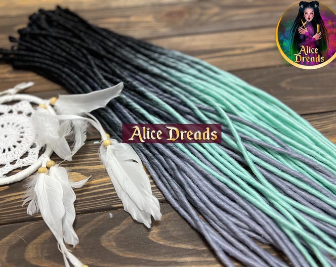 Ombre Synthetic Dreads, Black to Mint,  light gray Double Sinlge Ended Dreadlocks