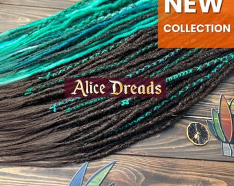 Crochet Synthetic Dreads "Nature": Brown & Green, Double/Single Ended hair extensions